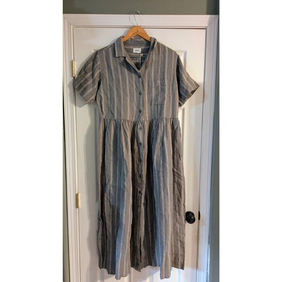 Mate The label Dresses & Skirts - MATE The Label Organic Linen Shirt Dress Oversized Medium NWT Maxi Stripe